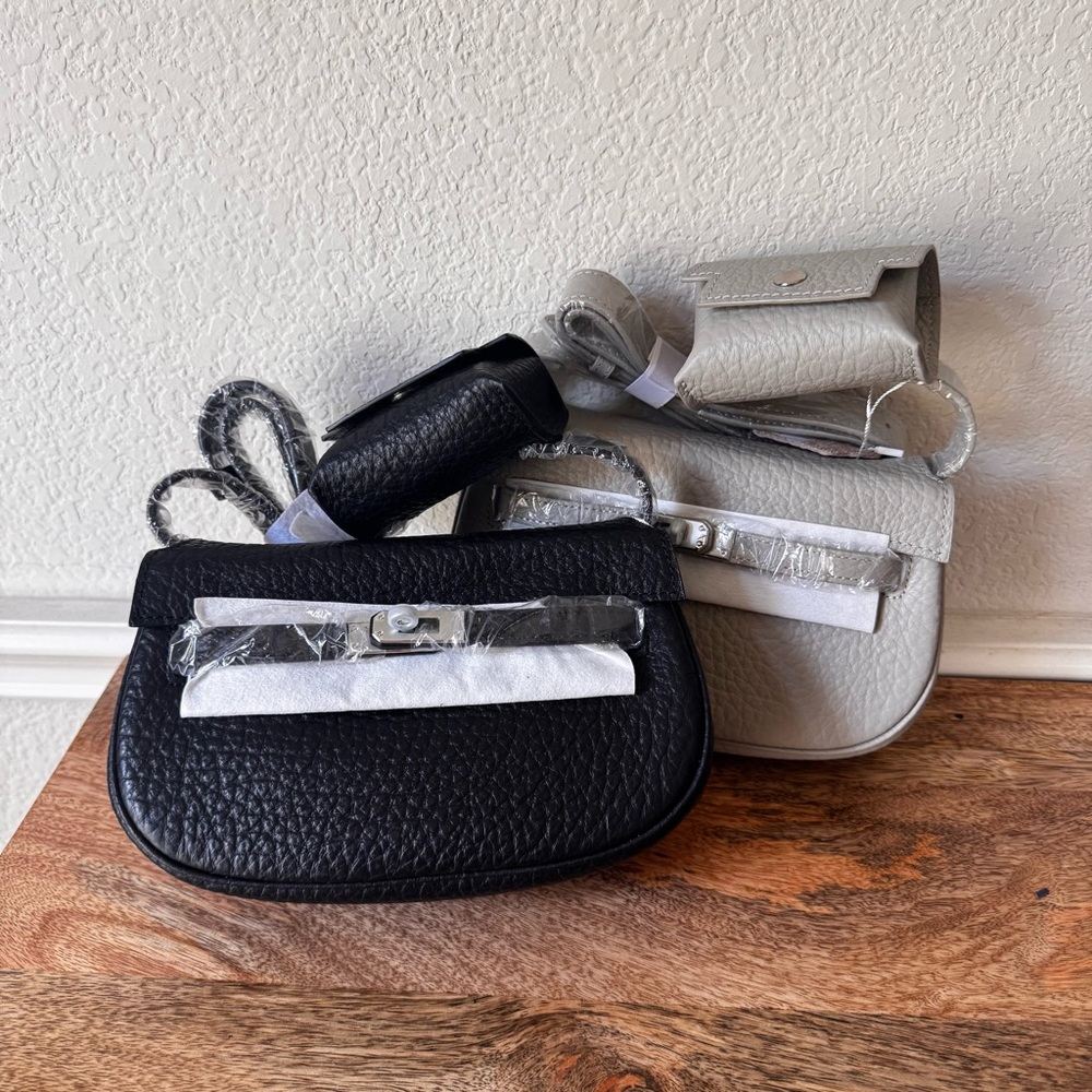 Gray Black Pebble Leather Banana Move Mini Pocket Crossbody Sling Bag S18